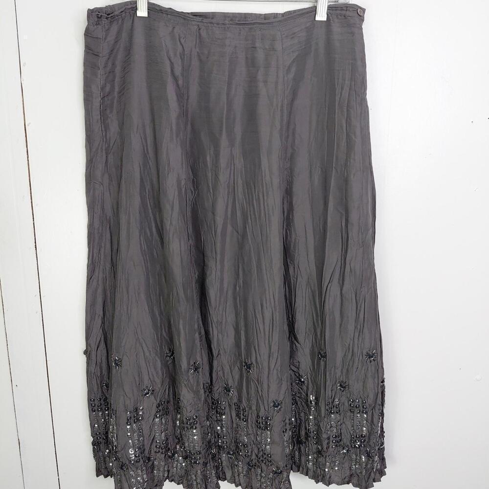 Chicos Skirt Womens M 1 Silk Maxi Beaded Sequin Embroidery Artsy Formal